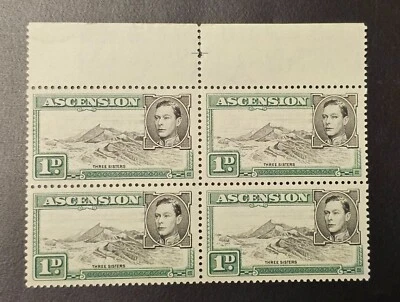 Isla Ascensión 1938 KGVI SG 39d. Bloque de 4 ribete grande negro y verde 1d MNH Foto 1 de 4