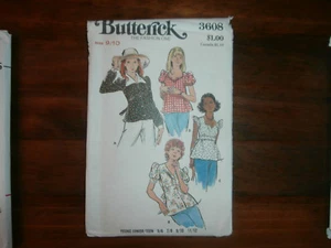 Butterick 3608 Size 9/10 Young Junior Teen Tops Vintage Shirt Blouse - Picture 1 of 2
