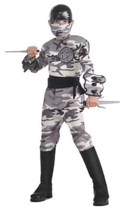 Arctic Camo Ninja Warrior Fighter Halloween Deluxe Child Costume LARGE 12-14 NEW - Picture 1 of 3