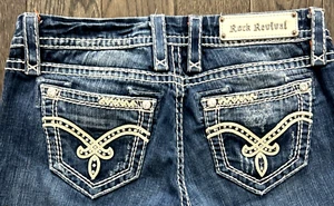 WOMENS "The BUCKLE" Rock Revival IRENE Crystal Rhinestones Easy Boot Jeans 28x30 - Picture 1 of 12