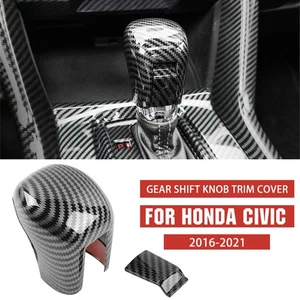 NEW Gear Shift Knob Cover Trim for Honda Civic 10th 2016-2021 Carbon Fiber ABS - Picture 1 of 12