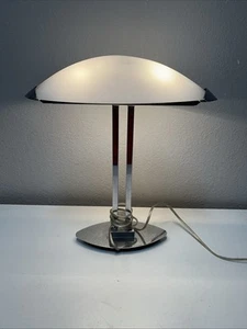 Vintage Chrome Postmodern Art Deco Frosted Glass Desk Lamp - Works - Picture 1 of 8