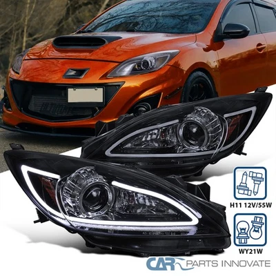 Fits 2010-2013 Mazda 3 Glossy Black LED Strip Projector Headlights Head Lamps - Imagem 1 de 4