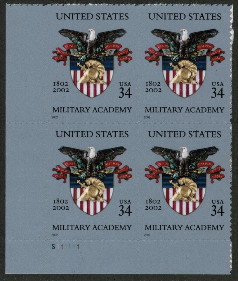 US USA Sc# 3560 MNH FVF PL# BLOCK US Military Academy Coat of Arms Eagle - Image 1 of 1