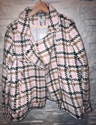 NUEVO CON ETIQUETAS Chaqueta de pata de gallo FATE para mujer Bolsillos con cremallera y puños Cierre asimétrico L Foto 1 de 4