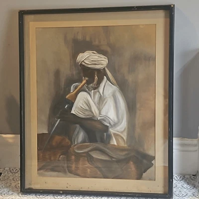 Arte de pared pintura original enmarcado con encanto de serpiente indio DH Feldman de colección Foto 1 de 4