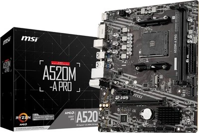 MSI A520M-A PRO Motherboard mATX - Supports AMD Ryzen 3rd Gen Processors, AM4,  - Image 1 of 4