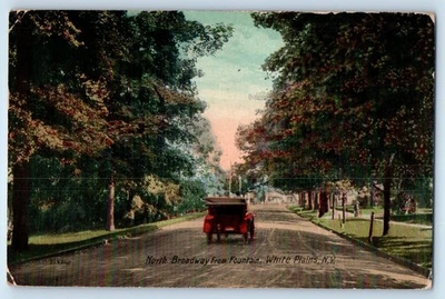 1910 White Plain New York NY Postcard North Broadway From Fountain Classic Cars - Image 1 of 2