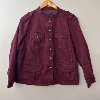 Chaqueta elástica Talbots 3XP Plus Petite roja borgoña estilo militar para mujer Foto 1 de 4