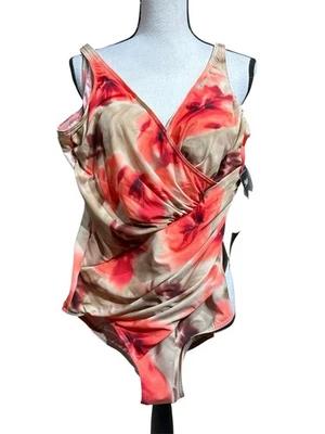 Traje de baño Miraclesuit de una pieza coral tostado lycra negro blanco nuevo con etiquetas talla 14 adelgazado Foto 1 de 4