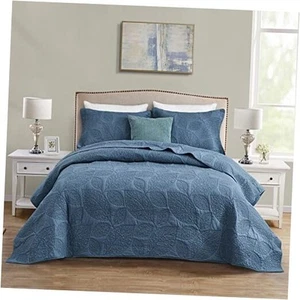 Botanical Cotton Quilt King Size - Real Stitching Leaf Pattern - Quilted - Picture 1 of 8