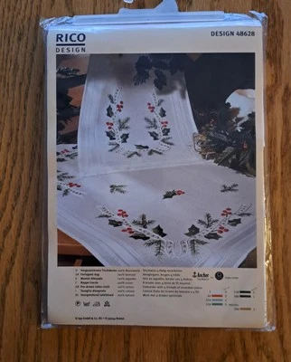 Rico Design Christmas Holly Evergreen Needlework Tablecloth Kit #48628  31"x31" - Image 1 of 4