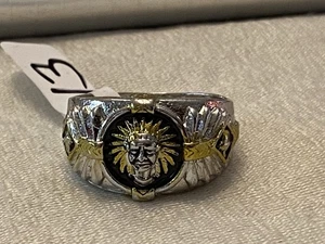 Geist Krieger Ring Gr. 13 925 Silber vergoldet Indianer Häuptling goldfarbene Akzente - Bild 1 von 13