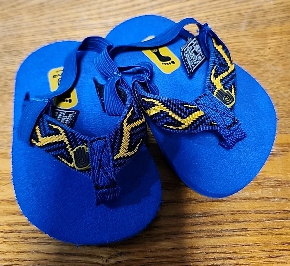 Teva Girls Boys Baby Sandals Size 2 3 Infant Mush Flip Flops Blue Yellow Thong - Image 1 of 4