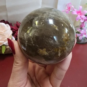Large 68mm 15.9oz Natural Smokey Quarts & Golden Healer Crystal Sphere sq3 - Picture 1 of 8