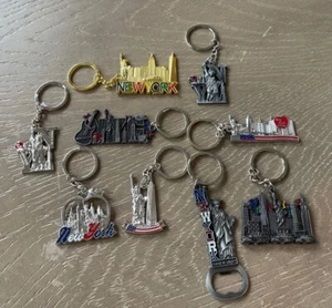 Lot of 9- New York City Metal Keychains NYC KeyRing Souvenir Collection Opener - Picture 1 of 3