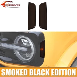 2pcs Front Side Lights Lamp Cover Trim Bezels For Ford Bronco 2021+ Smoked Black - Picture 1 of 8