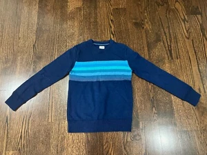 Boys Kids Gap Blue Striped Crew Neck Cotton Pullover Sweater Size M 8 - Picture 1 of 6