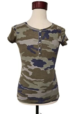 Majestic Paris Linen Silk Camo Cap Sleeve Henley Tee Sz S - Image 1 of 4