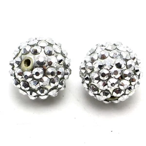 20 Pcs Silver Acrylic Rhinestone Pave DISCO Ball Beads 16mm Spacer Beads - Picture 1 of 4