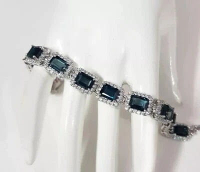 Brazalete de topacio azul Londres creado en laboratorio corte esmeralda de 5,00 quilates chapado en oro plata 925 Foto 1 de 4