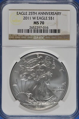 2011 W Burnished 1 OZ Silver American Eagle NGC MS 70 25th Anniversary - Image 1 of 2