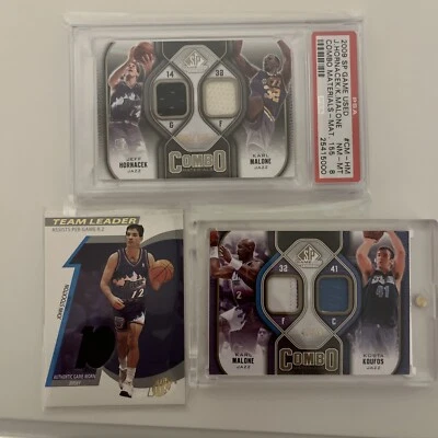 2009-10 Game Used Combo Patches Koufas Malone /99 Hornacek PSA 8 /155 Stockton - Image 1 of 4