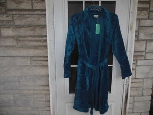 Turquaz Womens Fleece Shawl Collar Soft Plush Knee Length Spa Robe -Teal -Large - Picture 1 of 7