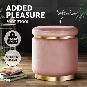 Round Velvet Ottoman Foot Stool Foot Rest Padded Seat Bedroom Footstool Pink New - Picture 1 of 10