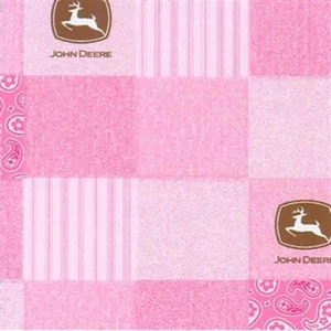 16"L x 45"W John Deere Cotton Fabric - Logo Paisley Strip Pink Patch - Picture 1 of 1