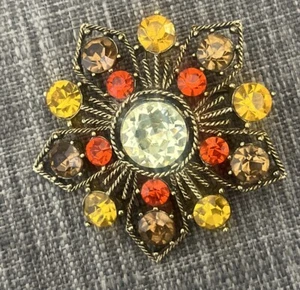Broche Vintage BLANCO Firmado Otoño Color Piedras Naranja Marrón Estrás - Imagen 1 de 4