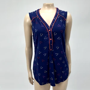 Camisa para mujer ModCloth M sin mangas estampado de viscosa botón azul marino camiseta sin mangas roja V3-12 - Imagen 1 de 7