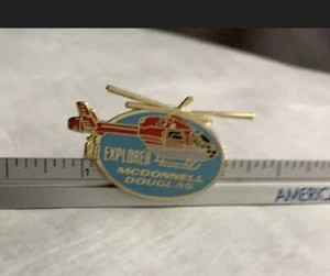 Explorer McDonnell Douglas Red Helicopter Blue Oval Gold Plate Lapel Pin Vintage - Picture 1 of 4