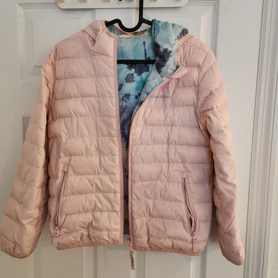 Abrigo Chaqueta Eddie Bauer Niñas Reversible Plumón Rosa Claro Niños Talla M (10/12) Foto 1 de 4