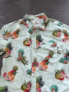 on the byas Mens medium Hawaiian shirt pineapple women mint green cotton - Picture 1 of 7