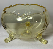 VINTAGE YELLOW DEPRESSION GLASS FOOTED GLOBE SHAPED BOWL Petal Design Curl Feet