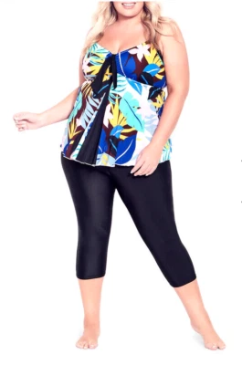 Nuevo con etiquetas Top de natación floral Tankini con cuello en V Avenue estampado flyaway talla 22 Matisse Island Foto 1 de 4