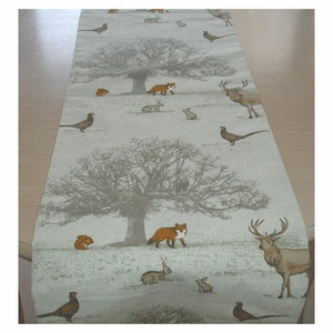 Table Runner 48" Stag Fox Squirrel Rabbit Pheasant Deer 4ft Brown Orange Forest - Picture 1 of 6