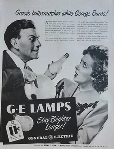 General Electric Lampen, George & Gracie brennt Vintage Glühbirne Werbung - Bild 1 von 1