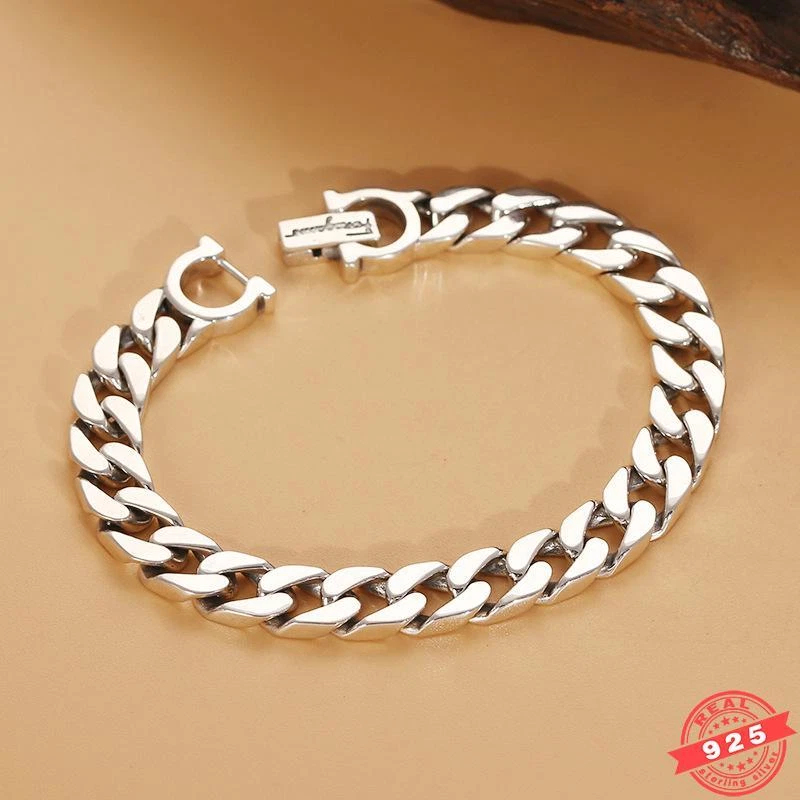 8 мм реальный 925 пробы кубинский ссылка браслет мужчин ретро хип-хоп бак браслет - Изображение 1 из 4