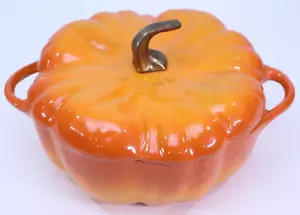 Polvere ghisa 5,5 qt. Zucca Forno Olandese Citrouille Cocotte Pentola Arancia Francia - Foto 1 di 24