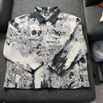 Rebel Vengeance Jacket Mens XXL Skull Floral Pattern Button Up Streetwear - Image 1 of 4