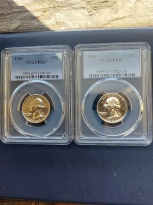 2 - WASHINGTON QUARTERS, 1962 & 1963, PROOF 67 SILVER, PCGS.!! - Image 1 of 4