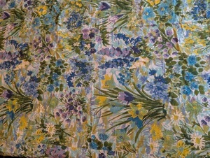 Vintage MCM Bright Floral Watercolor Look Rectangular Tablecloth; NOS 60" x 89" - Picture 1 of 5