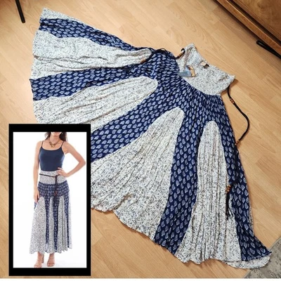 NWT Scully Size Medium Blue Floral Smocked Pull On Maxi Skirt Rope Belt  - Image 1 of 4