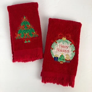2er Set Vintage rot Weihnachtsbaum & Happy Holidays Handtuch Handtücher 11" x 16" - Bild 1 von 6