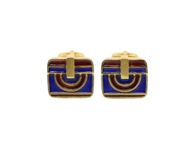 David Webb 18K Gold Blue & Red Enamel Cufflinks - Image 1 of 4