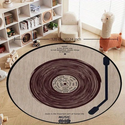 Alfombrilla de felpa redonda para tocadiscos de colección - Alfombrilla con temática musical con disco de vinilo Foto 1 de 4