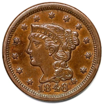 1848 N-17 Braided Hair Large Cent Coin 1c - Image 1 of 2