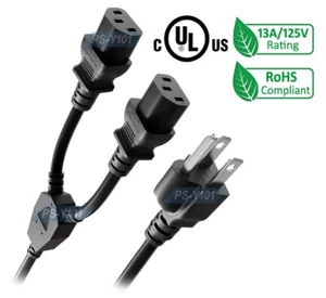 Cable divisor de alimentación Premium de 1 en 2 salidas de CA NEMA 5-15P a 2 C13 3 pies - Imagen 1 de 5